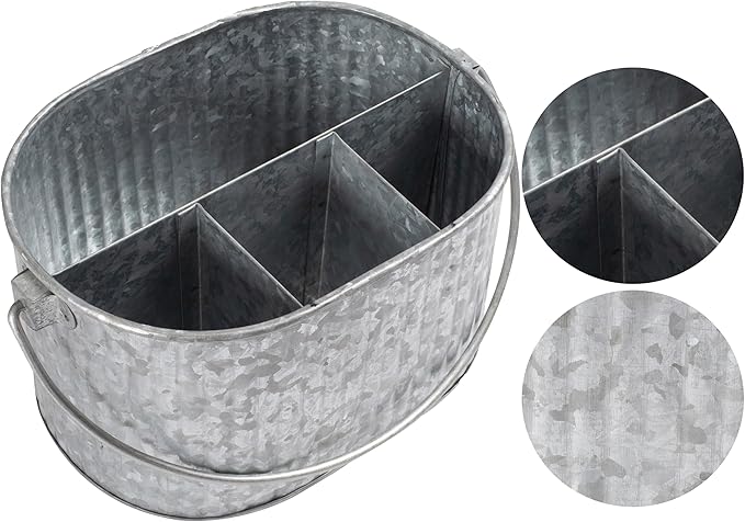 CLEENTABLE Metal Utensil Caddy - Silverware Caddy for Countertop & Parties, Farmhouse Paper Plate & Flatware Holder, Galvanized Kitchen Basket for Picnic & Dining (Grey, 10 Inches)