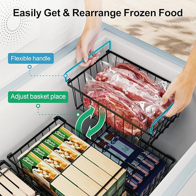 iSPECLE Chest Freezer Organizer Bins - 8 Pack Stackable Freezer Organizer for 5 to 7 Cu.Ft Freezer and Upright Freezer Over 8.5 Cu.Ft, Easy Get Food from Bottom, Add Extra Storage Space, Black
