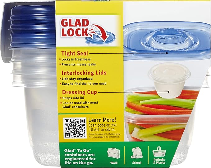 GladWare To Go Snack Food Storage Containers, Medium Rectangle, Holds 24 Ounces of Food, 4 Count - 6 Pack