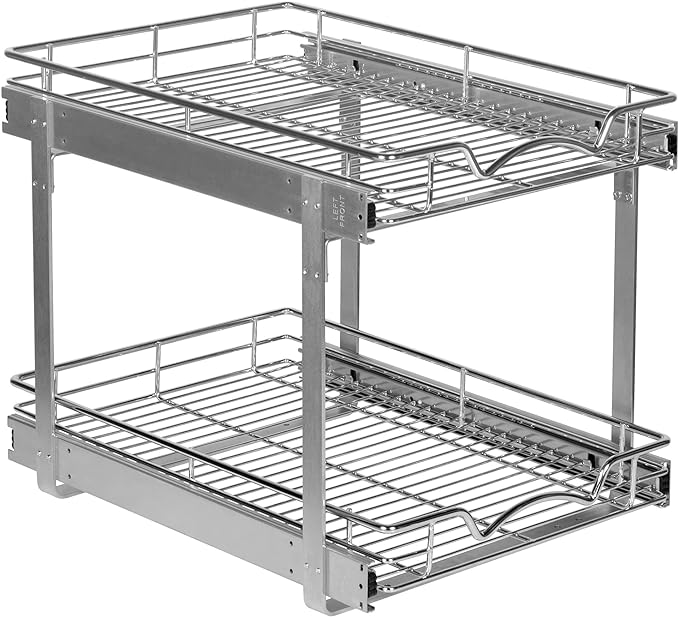 HOLDN’ STORAGE Pull Out Cabinet Organizer 2 Tier – Heavy Duty Metal with Lifetime Limited Warranty -Anti Rust Chrome Finish - 15.5" W x 21" D x 16.5" H
