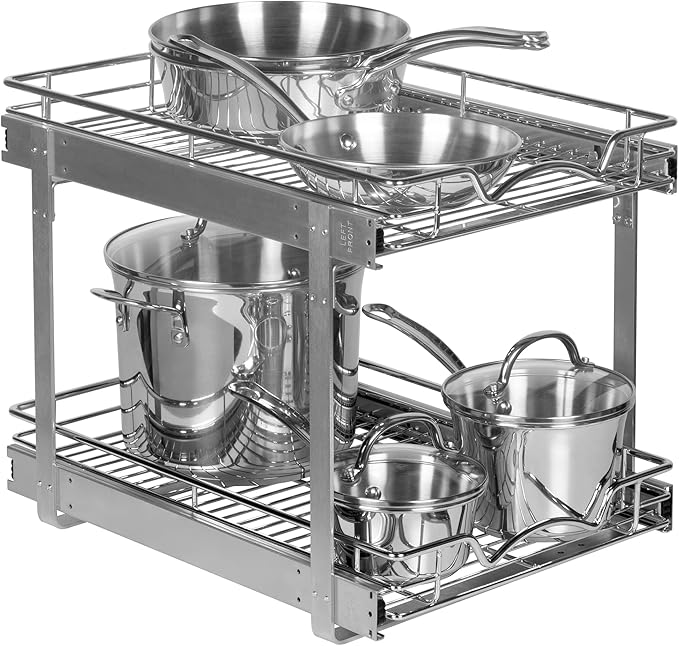 HOLDN’ STORAGE Pull Out Cabinet Organizer 2 Tier – Heavy Duty Metal with Lifetime Limited Warranty -Anti Rust Chrome Finish - 15.5" W x 21" D x 16.5" H