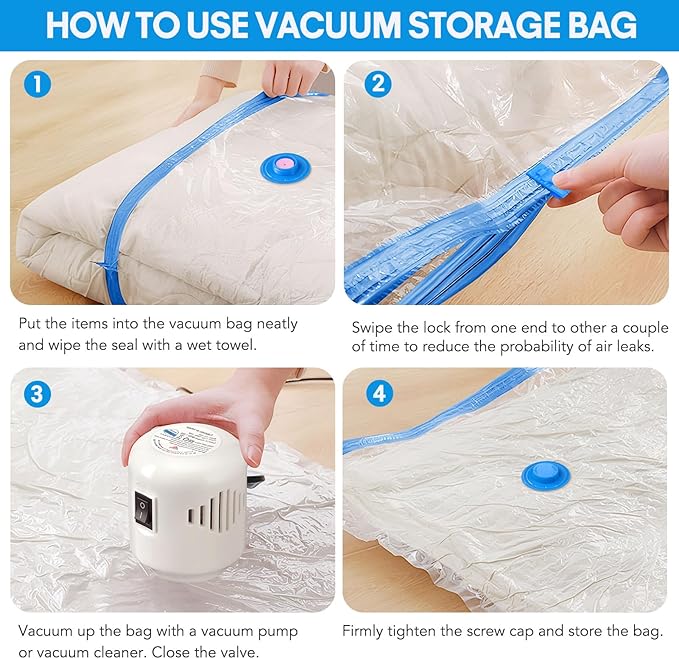 11 Pack Travel Vacuum Storage Bags with Electric Pump, 2 Jumbo+2 Large+3 Medium+4 Small Vacuum Sealer Bags, 80% Space Saver Bags for Luggage, Comforters,Blankets, Travel Essentials