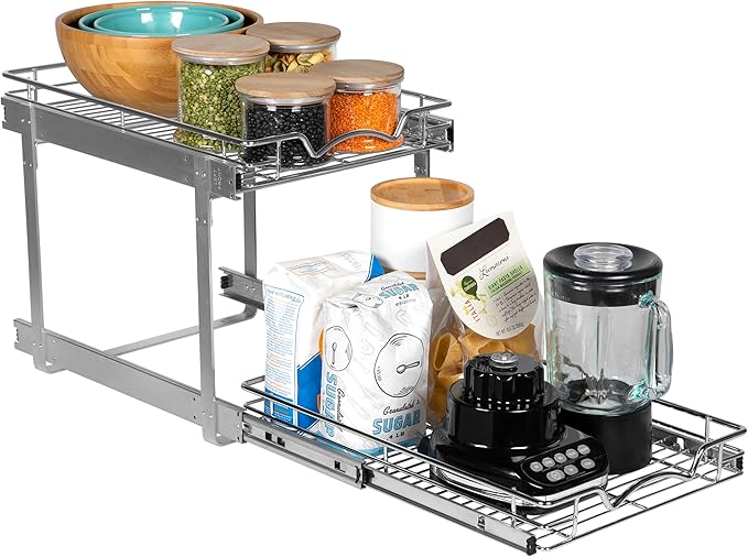 HOLDN’ STORAGE Pull Out Cabinet Organizer 2 Tier – Heavy Duty Metal with Lifetime Limited Warranty -Anti Rust Chrome Finish - 15.5" W x 21" D x 16.5" H