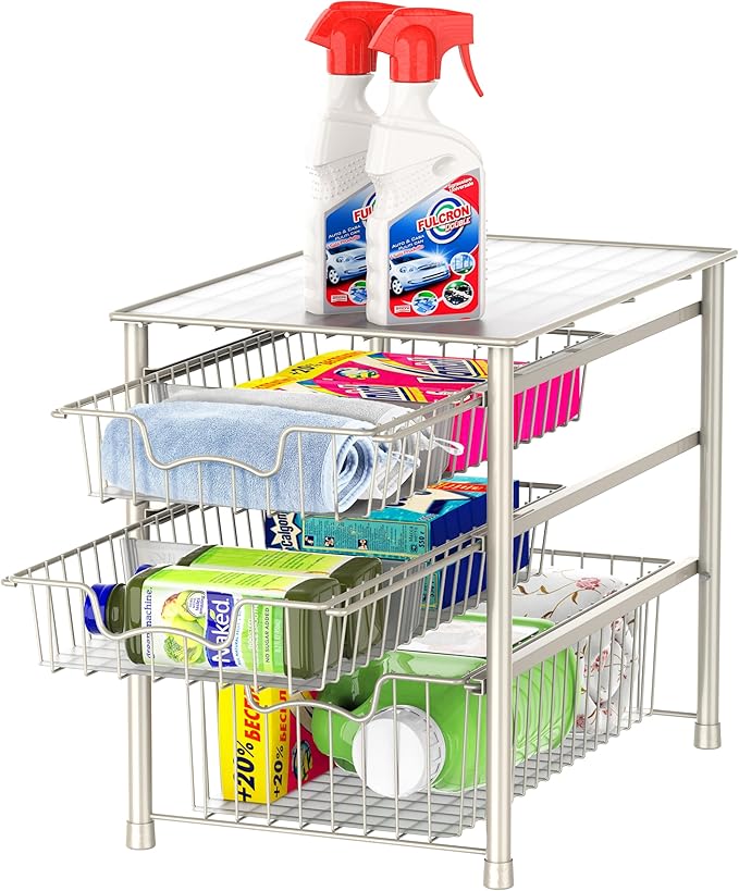 Simple Houseware 3-Tier Stackable Sliding Basket Storage Organizer Drawer for Bathroom and Kitchen, White