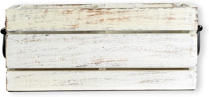 GoCraft 2-Compartment Wooden Caddy with Metal Handles – Rustic Whitewashed Organizer for Flatware, Kitchen Utensils, Office Supplies, Remotes, Makeup, Nightstand Storage, Desk & Home Organization