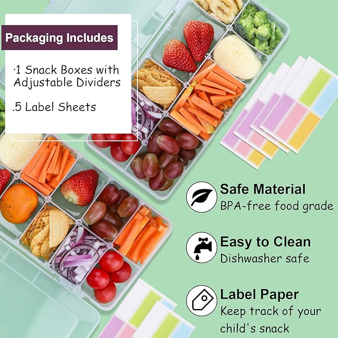 XANGNIER Snack Box Container for Kids Lunch Accessories,Divided Snackle Box Charcuterie Container,12 Compartments Reusable Food Storage Containers for School, Travel,Work,Bento Box Accessories,1 Pack