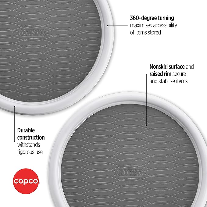 Copco 9-Inch Non-Skid Pantry Cabinet Lazy Susan Turntable, Set of 2, White, Gray
