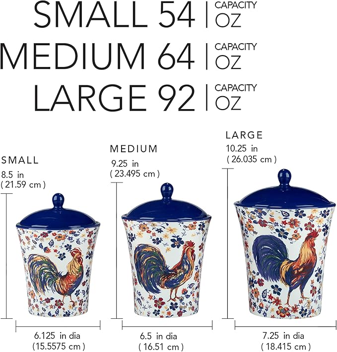 Certified International Morning Rooster Set of 3 Canisters: 54 oz., 64 oz.,92 oz.