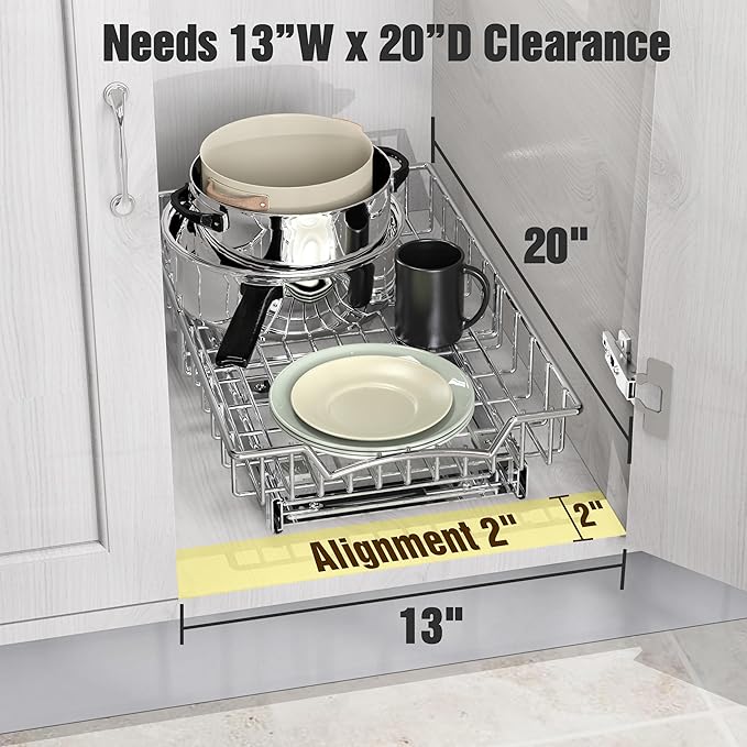 Simple Houseware Under Cabinet Pull Out Sliding Shelf Drawer Organizer, 18" D x 11" W