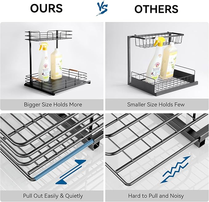 LAMU Under Sink Organizers and Storage, 2 Tier Bathroom Kitchen Cabinet Organizers, Pull Out Under Sink Storage Kitchen Shelf Organizer for Under Counter Storage