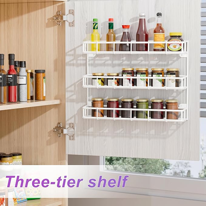 SUFAUY 2pcs Wall Spice Rack for Kitchen, 3 Tier Pantry Door Spice Rack Organizer Wall Mount, White