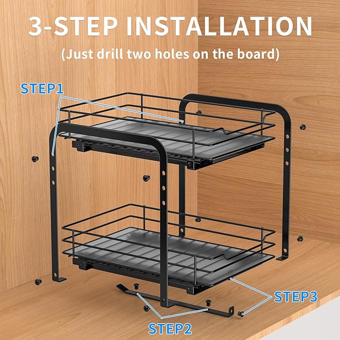 RCHYFEED Spice Rack Organizer for Cabinet, 2 Tier Pull Out Spice Racks for Inside Cabinets & Pantry, Height Adjustable Heavy Duty Vertical Spice Shelf for Seasoning Organizer(9.5" Wx10.5 Dx9.5 H)