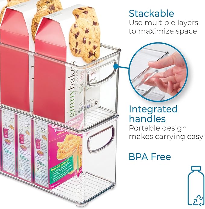 iDesign Pantry Bin with Handles for Kitchen, Fridge, or Freezer, Clear, Made in USA