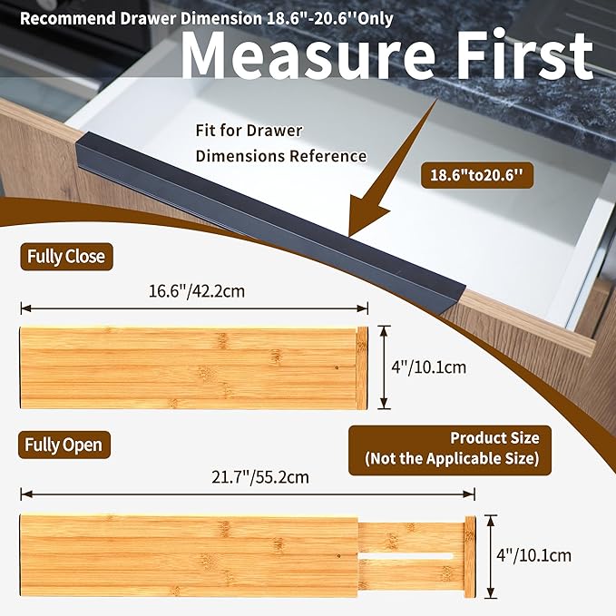 Utoplike Bamboo Drawer Dividers Large, 4'' High Adjustable Kitchen Drawer Organizers for Clothing, Spring Loaded, Works in Bathroom, Bedroom, Dresser, Desk, 4 PCS