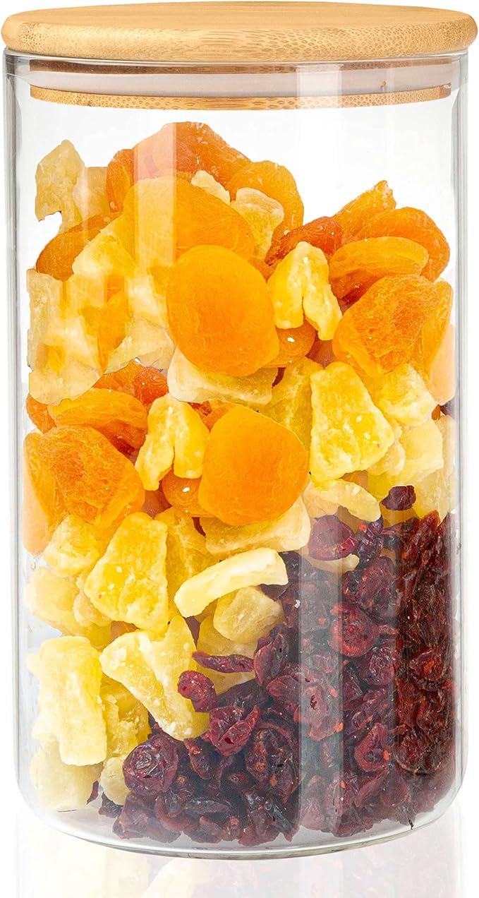 Crutello Glass Food Storage Container with Bamboo Lid - 100 oz Airtight Clear Kitchen Organization Canister