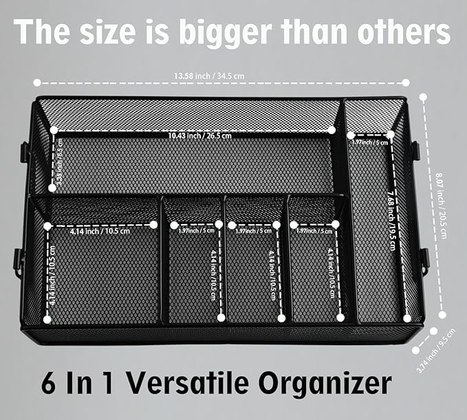 Paper Plate Organizer For Kitchen Countertop, Metal Silverware Caddy With 6 Compartments For Plate, Cup,Napkin,Paper Plate And Utensil Holder Caddy For Barbecue,Party,Camping,Picnic (BLACK)
