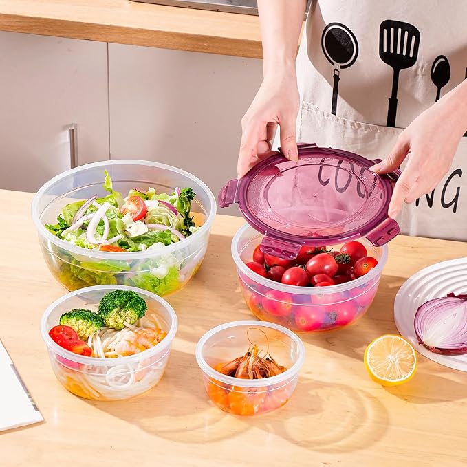 Today's Present Food Storage Container with Lids Set For 4, Plastic Mixing Bowls, Airtight Stackable Leakproof Reusable Storage Containers for Kitchen, BPA Free, Microwave, Freezer, Dishwasher Safe