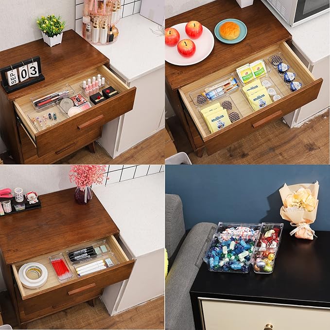 25 Pcs Clear Plastic Drawer Organizer Set,4 Sizes Small Organizer Bins for Bathroom,Office,Kitchen Cabinet and Vanity Organizers for Jewelry,Cosmetic,Gadgets Utensil In Drawer Organizer Trays