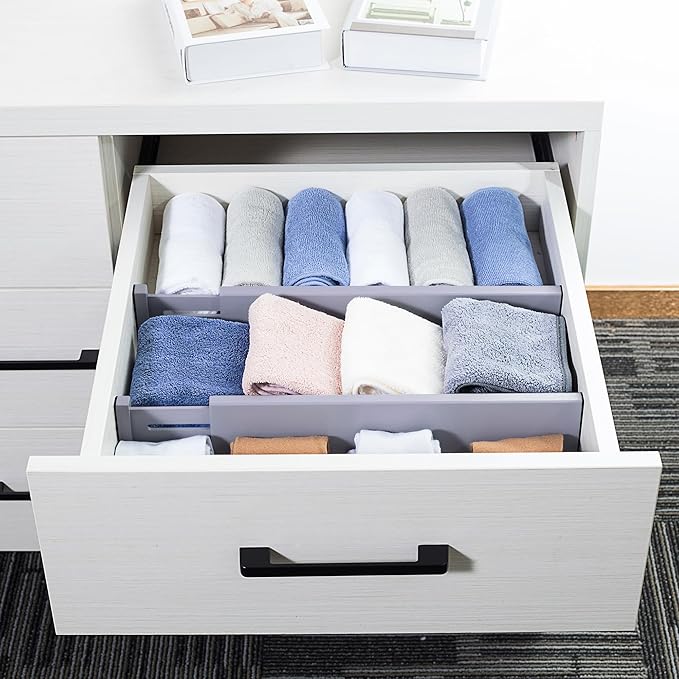 Utoplike Bamboo Drawer Dividers Large, Gray Kitchen Drawer Organizers Adjustable, Spring Loaded, Works in Dresser, Bathroom, Bedroom, Desk, 4 pcs