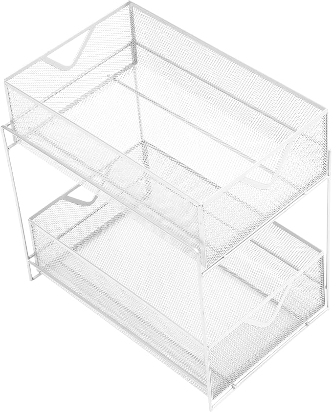 Mind Reader Accessory Organizer, Supply Storage, Makeup, Crafts, Office, Kitchen, Metal Mesh, 8.25"L x 12.5"W x 12.5"H, White