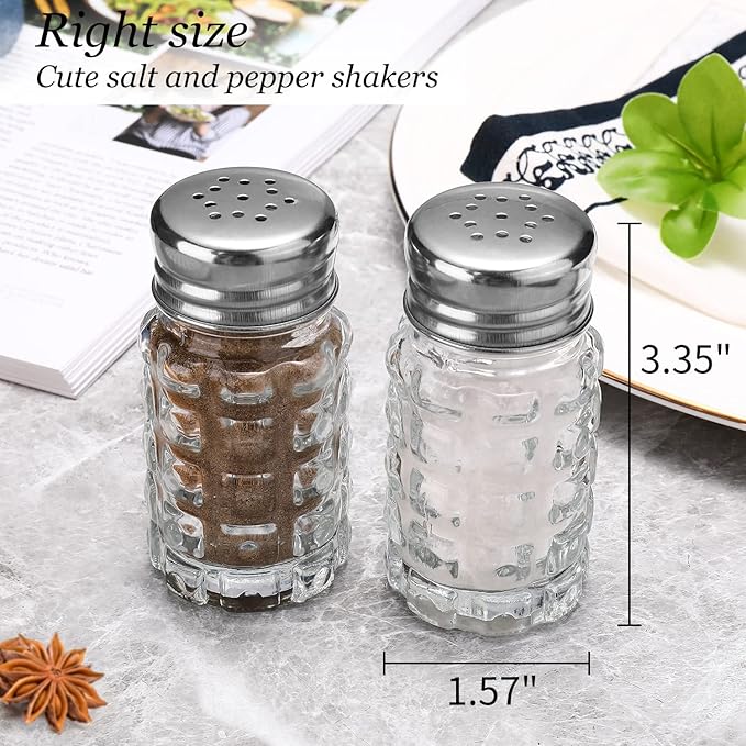Glass Salt and Pepper Shakers Set,Cylindrical Salt Shaker Set