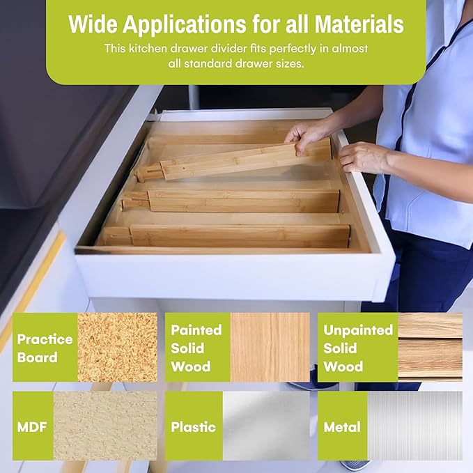 Homemaid Living Bamboo Drawer Organizer Adjustable and Expandable - Ideal Drawer Dividers for Kitchen, Dresser, Bedroom and Bathroom - Expandable Drawer Organizer Set of 4 - Water-Resistant Finish