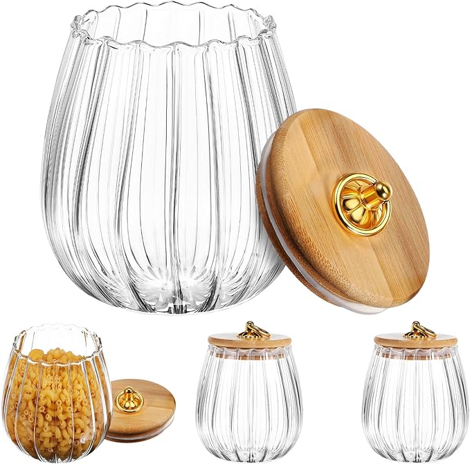 4PCS GLASS FOOD STORAGE JARS: Delicate Thicken Glass Storage Containers with Lids, Decorative Jar for Candy Cookies Coffee 750ml