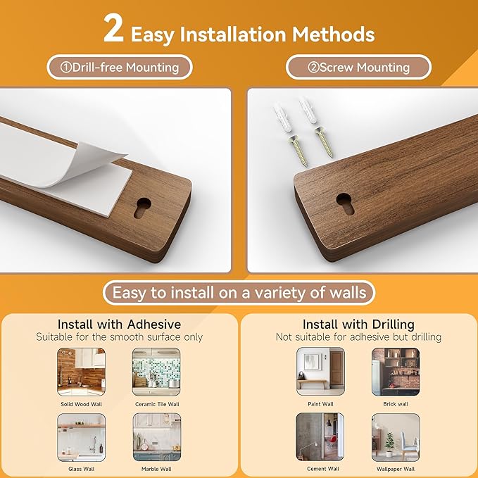 Magnetic Knife Holder for Wall, 10" Acacia Wood Knife Magnetic Strip Powerful Magnet Knife Holder Strip No Drill Use as Tool Key Storage Knife Bar, Knife Rack for Kitchen Utensil Organizer Dark Brown