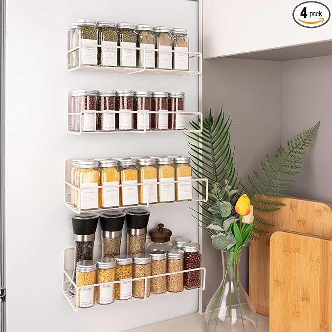 Strong Magnetic Spice Rack For Refrigerator, Large Size Space Saving Organizer, Durable Shelf for Oven, Fridge - 4 Pack - Iron - Cloud Dancer