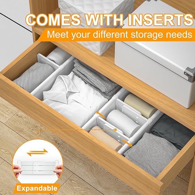 HiYZ Expandable Drawer Dividers with Inserts, Large Kitchen Utensils Drawers Divider, 2.36" High Adjustable Drawer Organizers Separators for Clothing,Kitchen Utensils,Tools,12 Dividers with 24 Inserts
