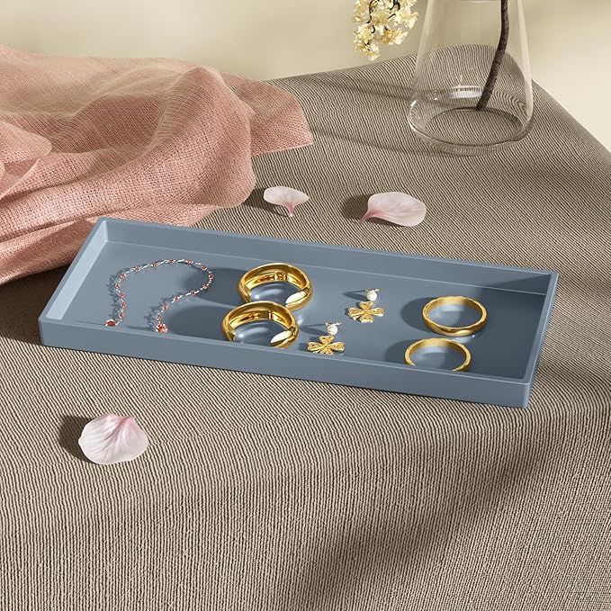 Vanity and Bathroom Tray, 11.8" ABS Countertop Organizer,Waterproof Vanity Tray for Toilet Tank,Perfume,Soap,Keys,Bathroom Accessories,Kitchen and Bath Trays,Non Slip Small Trays,Gray,2 Pack