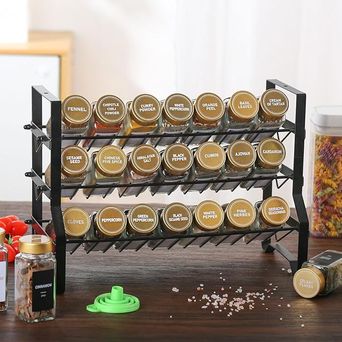Glass Spice Jars with Label, 36 Pcs Spice Jars with Shaker Lids-4 oz Gold Spice Seasoning Jars Bottles Containers Set for Spice Rack (36)