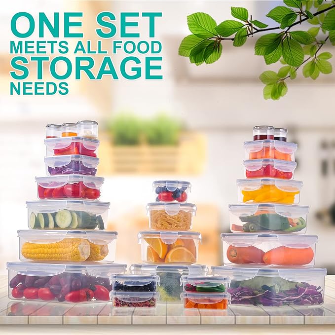 RockBerry 50 Pcs Large Food Storage Containers with Lids Airtight-Total 526OZ Stackable Kitchen Set-85 OZ to small Containers-BPA Free Leak proof containers- Freezer Microwave safe