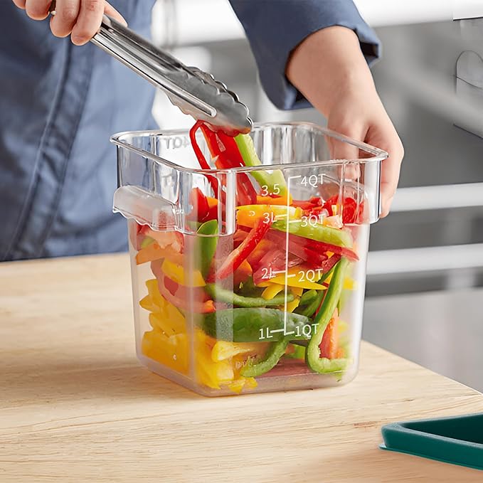 4 Pack Food Storage Containers with Lids, 4 Quart Square Commercial Food Containers, NSF, Polycarbonate, Clear