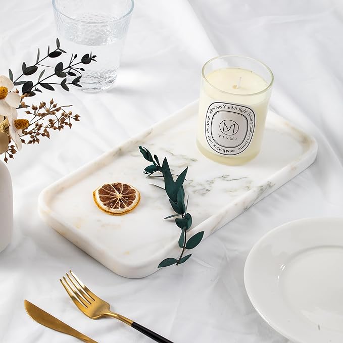 YKAJO Marble Tray, 12"x6", Countertop Organizer Rectangular Serving Platter Decorative Elegant Natural for Perfume, Candles, Jewelry