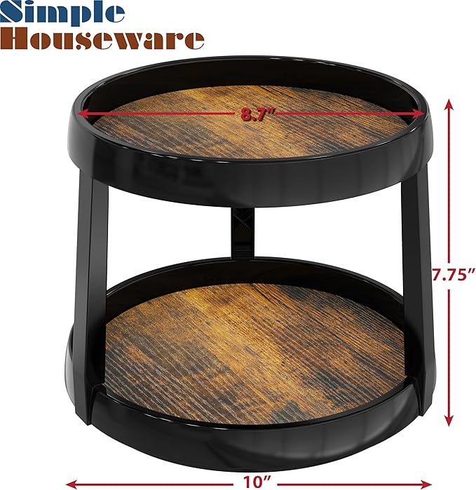 Simple Houseware 2 Tier Turntable Lazy Susan Multifunctional Organizer, Rustic Brown