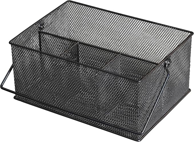 YBM Home Mesh Basket Utensil Holder & Picnic Silverware Caddy Organizer with Four Compartments and Napkin Storage, Black (24 Pack)