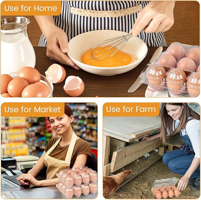 HANSGO Clear Egg Cartons Bulk, 1 Dozen 12 Count Empty Egg Carton Storage Containers for Home Ranch Chicken Farm Market Display, 60 PCS