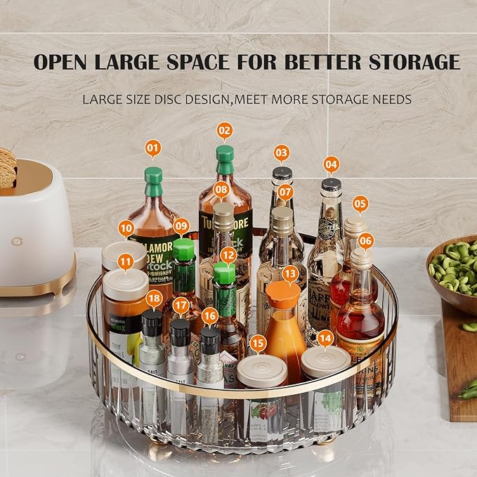Clear Lazy Susan Pantry Organizers and Storage, 11” Turntable Organizer, Rotating Storage Rack for for Kitchen, Pantry,Cabinet, Dining Table,Fridge,Countertop,Vanity,Food Storage