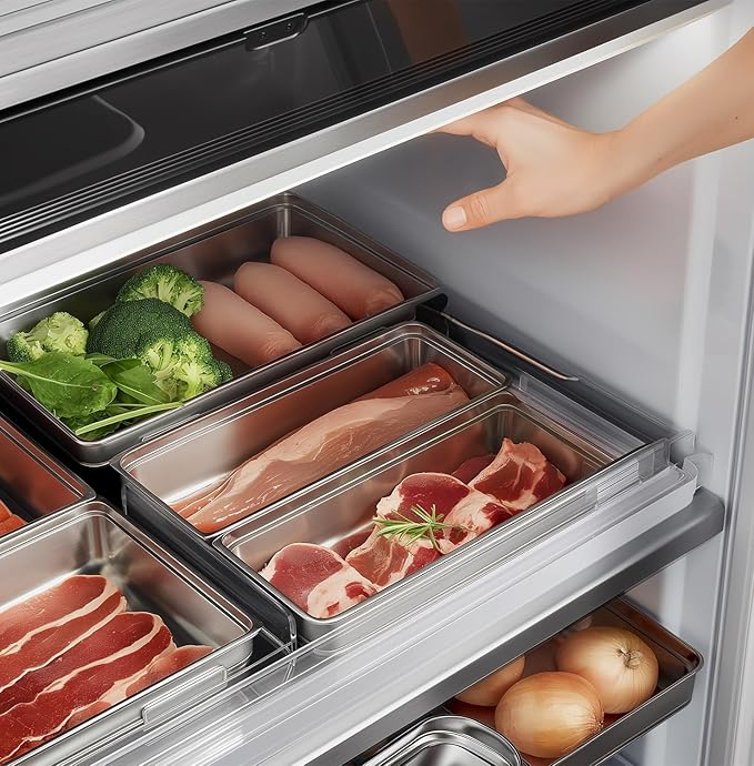 4 Pcs Deli Containers with Lids, Bacon Container for Refrigerator, Fridge Organizer, Cheese Container for Fridge, Dishwasher Safe Long Deli Meat Storage Containers Fruit Tray with Lids
