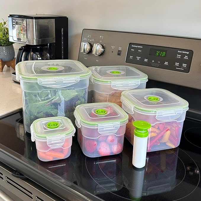 11 piece Vacuum Seal Food Storage Containers with Vacuum Pump, Airtight and Leak Proof, Vacuum Sealed Food Storage Containers, Meal Prep Containers, Keep Food Fresh up to 5 X Longer
