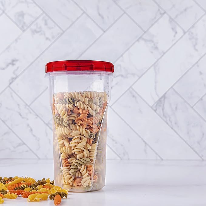PLASTICPRO 48 Ounce Twist Top Deli Containers Clear bottom With Red Top Twist on Lids Reusable, Stackable, Food Storage Freezer Container Pack of 4