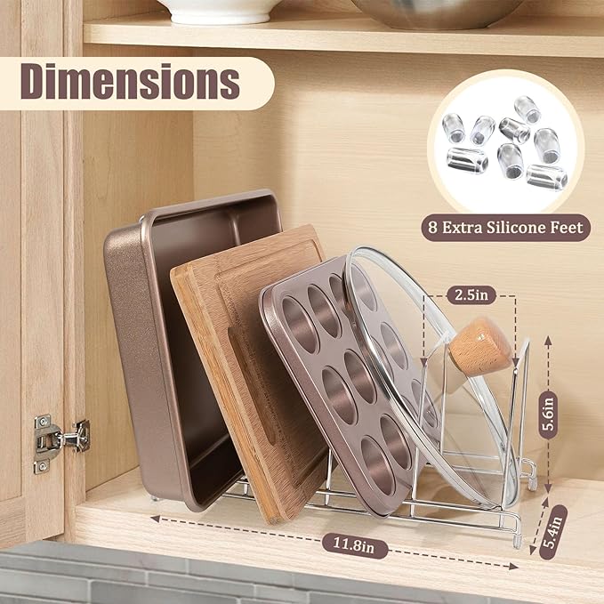 304 Stainless Steel Pot Lid Holder Cutting Board Pan Organizer, 2-Pack, Kitchen Rack for Baking Sheets, Plates, Trays, Counter Top Cabinet Drawer Cupboard Organization and Storage