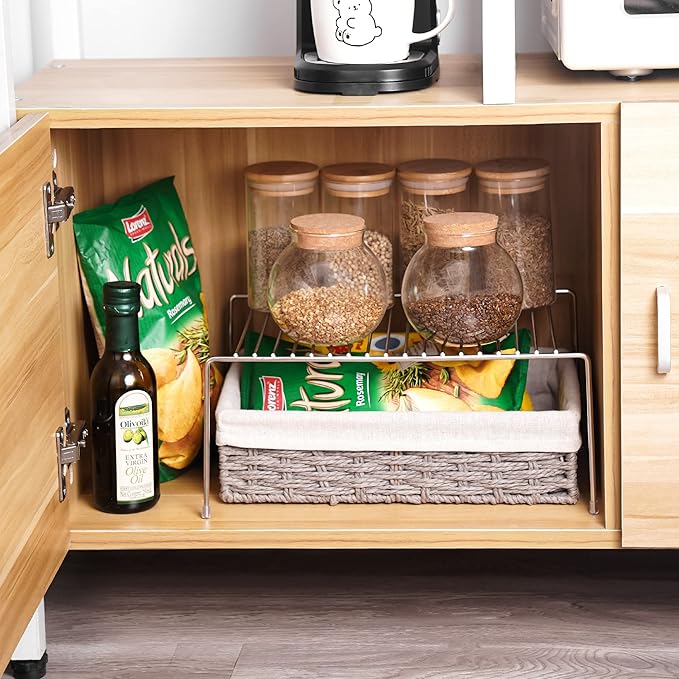 Tomorotec Stainless Steel Expandable Kitchen Storage Organizer Spice Rack Cabinet Organization Heavy-Duty Rustproof Shelf, Adjustable Durable Rack Space Saving Countertop Drawer Cabinet Pantry (2)