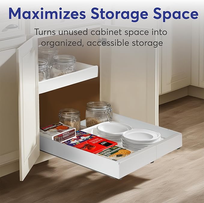 Pull Out Cabinet Organizer – Smooth Sliding Expandable Pull Out Drawers for Cabinets, Slide Out Drawers for Kitchen Cabinets, Bathroom Storage, Pantry Organization & Under Sink Organizer (White, 1Pc).