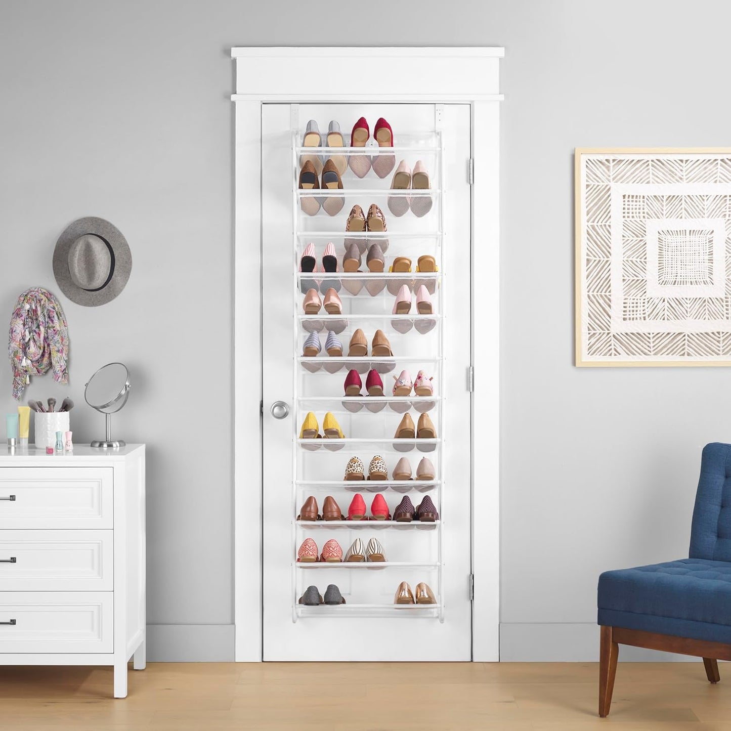 Whitmor Over the Door Shoe Organizer - Holds up to 36 Pairs of Shoes - Metal & Mesh - White