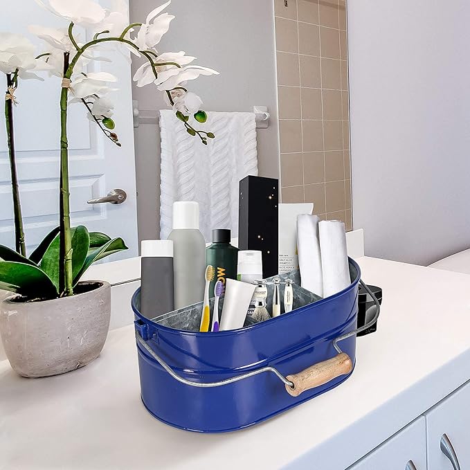 Alpha Living Home 4-Section Galvanized Utensil Caddy – Cobalt Blue Farmhouse Organizer with Removable Handle, 13.5"x10"x5.5" – Versatile Storage for Kitchen, Outdoor & Party Essentials