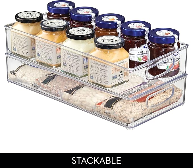 iDesign Stackable Plastic Pantry Bins with Handles - Storage Bins for Organizing Kitchen - Set of 2 - Clear