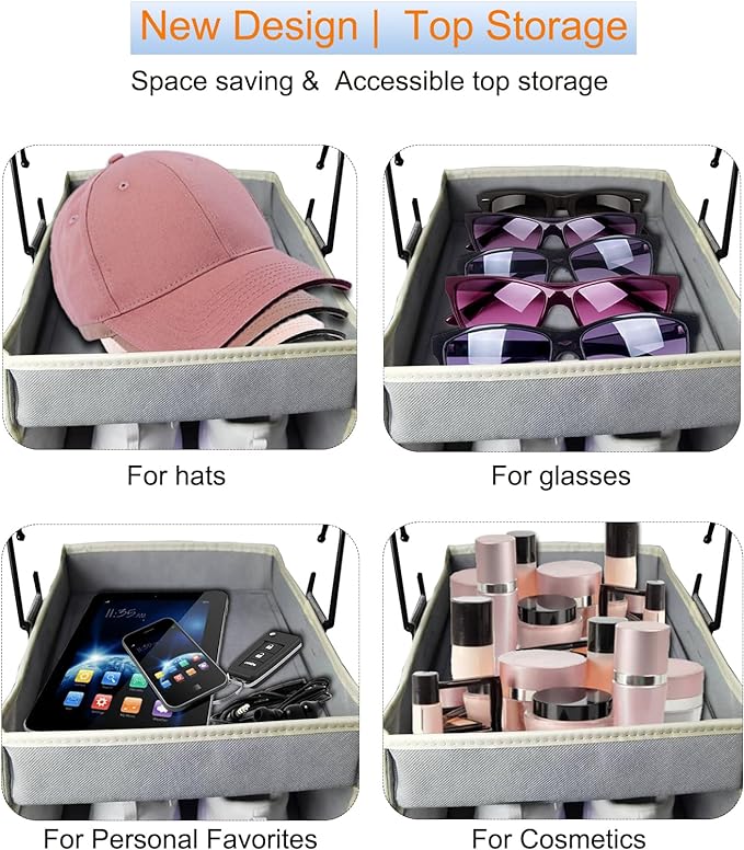 2 Pack Large-Sized Hanging Shoe Organizer 10-Shelf, Sturdy Hanging Closet Organizer with 8 Side Pockets, Wider Hanging Shelves for Storage Shoes Clothes Jeans Shirts Toys, Grey.