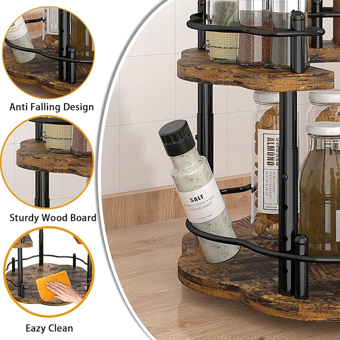 Lazy Susan Spice Rack Organizer - Rotating Turntable Height Adjustable for Kitchen Countertop Cabinet Pantry Seasoning Storage